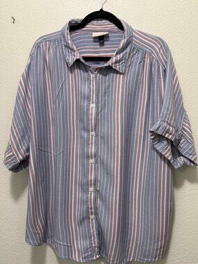 Universal Thread red, white, blue striped button down blouse, lightweight 3X